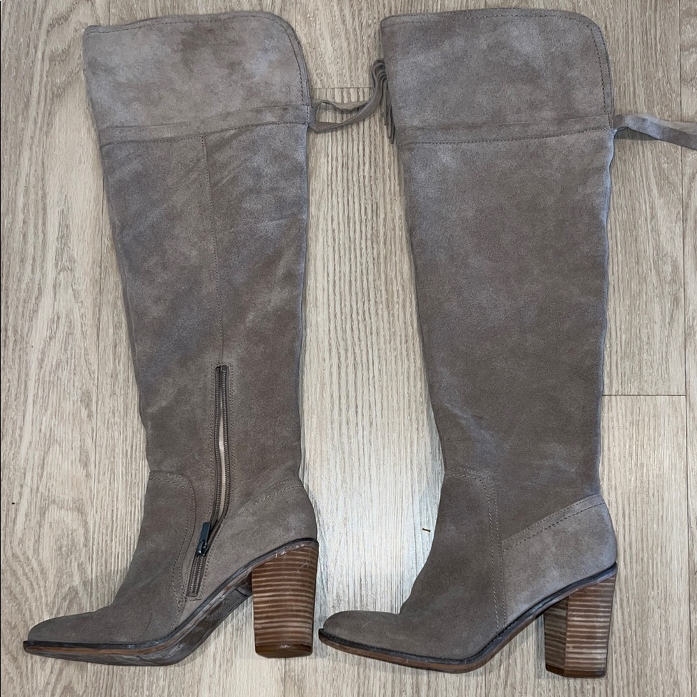 Franco Sarto Over the Knee Suede Boots - Taupe